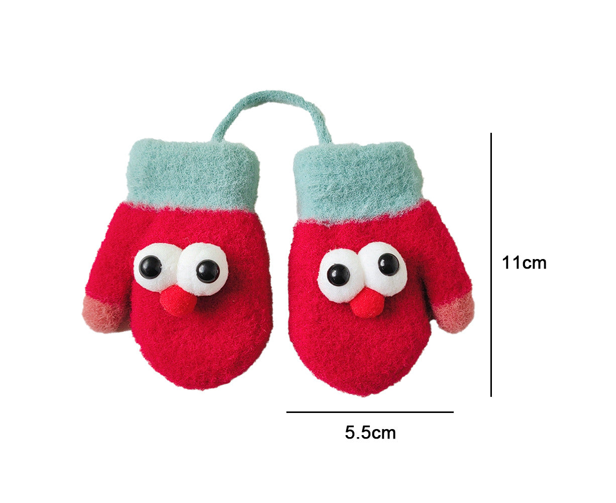 Toddler Kids Mittens with String， Winter Warm Stretch Full Finger Gloves - Style 1