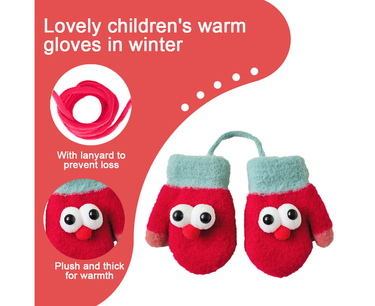 Toddler Kids Mittens with String， Winter Warm Stretch Full Finger Gloves - Style 1