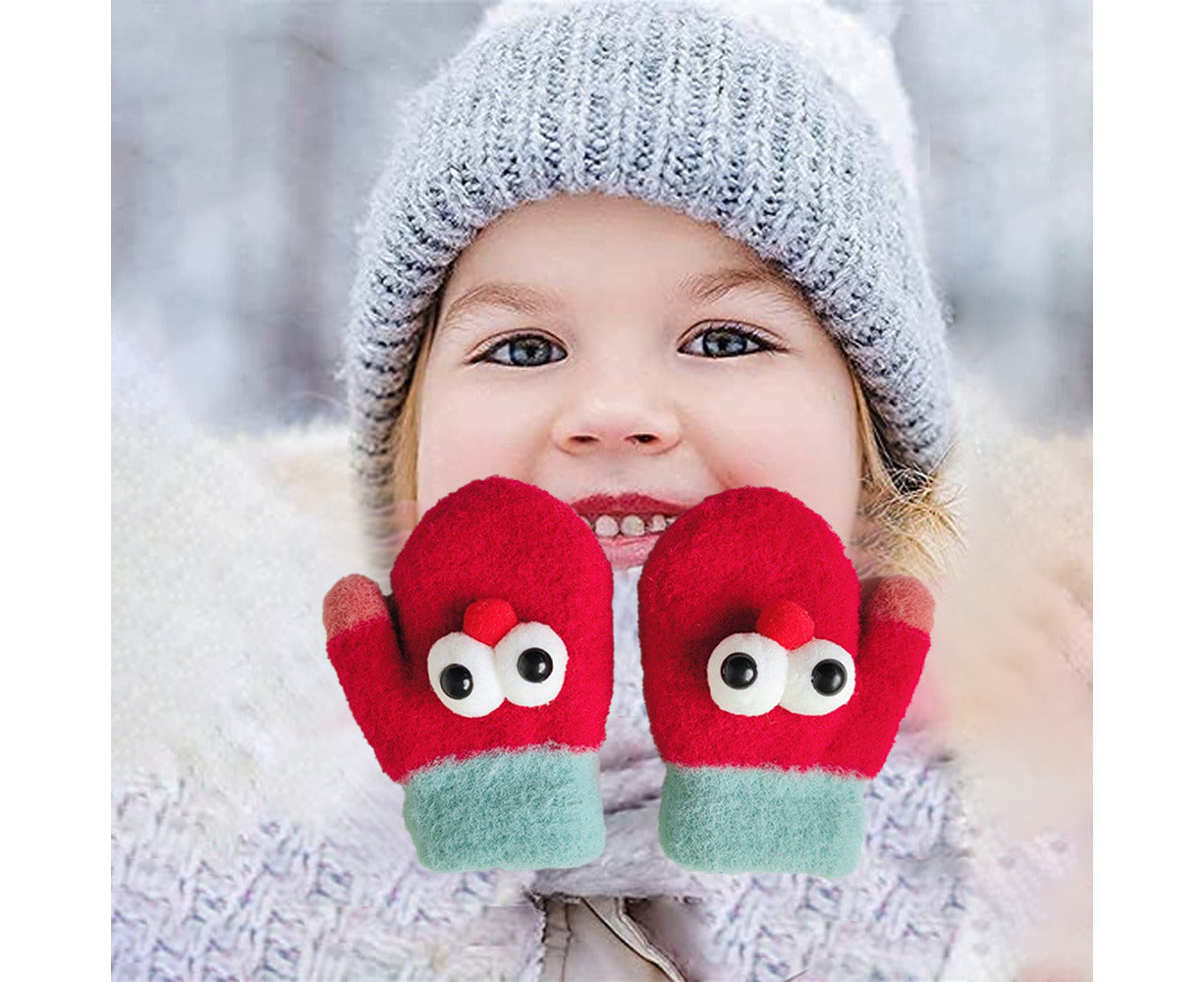 Toddler Kids Mittens with String， Winter Warm Stretch Full Finger Gloves - Style 1